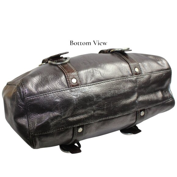 Coach Chelsea Silver Metallic Brown Accent Turn Lock Satchel - Picture 7 of 12